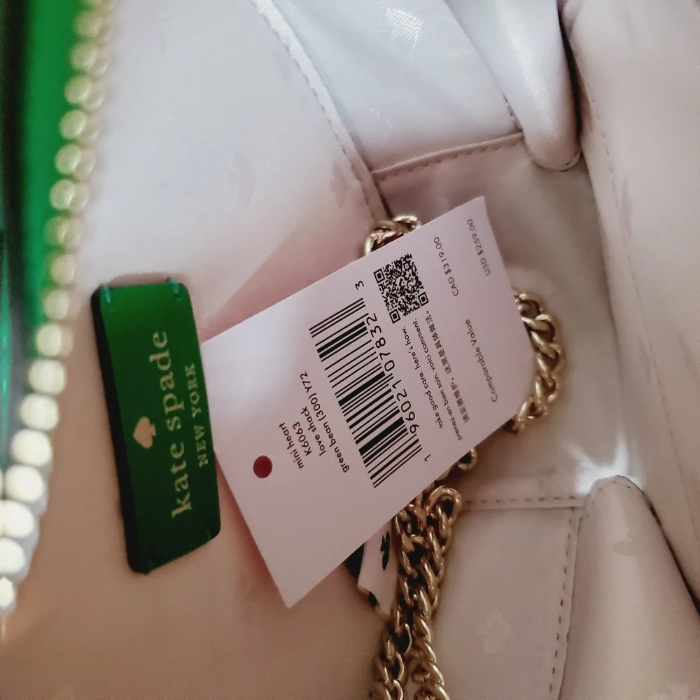 🆕 Mini heart loveshack love crossbody kate spade green bean gold bag small - Picture 3 of 5
